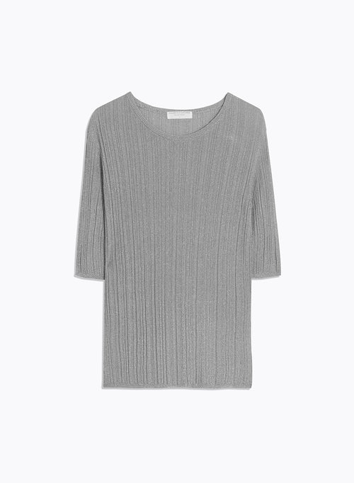 Pull Gris Col Rond Manches Coudes - MAJESTIC FILATURES