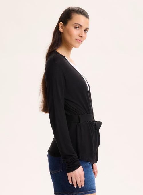 Gilet Noir Col V Manches Longues en Soie / Viscose - MAJESTIC FILATURES