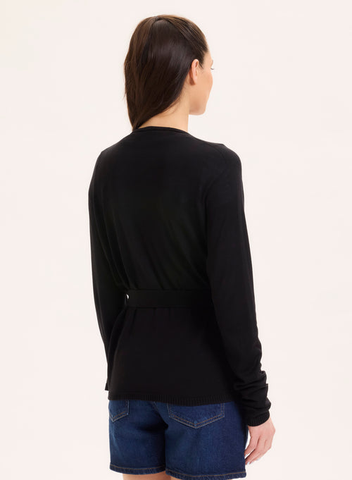 Gilet Noir Col V Manches Longues en Soie / Viscose - MAJESTIC FILATURES