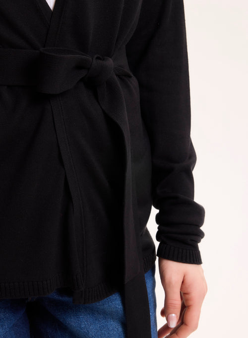 Gilet Noir Col V Manches Longues en Soie / Viscose - MAJESTIC FILATURES