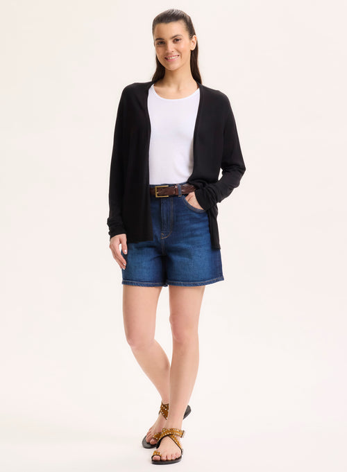 Gilet Noir Col V Manches Longues en Soie / Viscose - MAJESTIC FILATURES