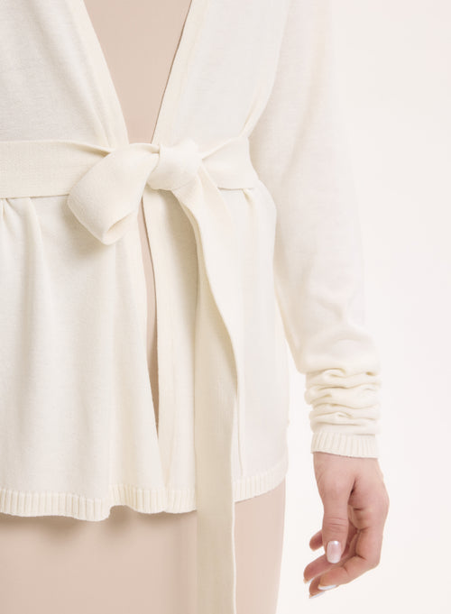 Weiße Strickjacke mit V-Ausschnitt und langen Ärmeln aus Seide / Viskose - MAJESTIC FILATURES