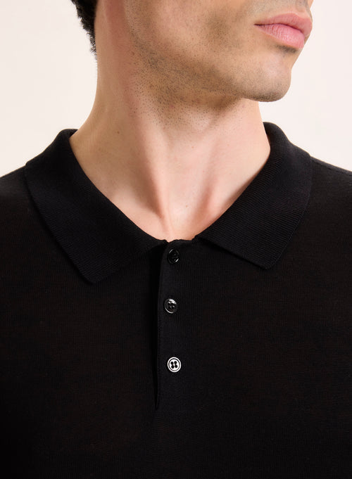 Schwarzes Poloshirt mit kurzen Ärmeln Polokragen aus Seide / Viskose - MAJESTIC FILATURES