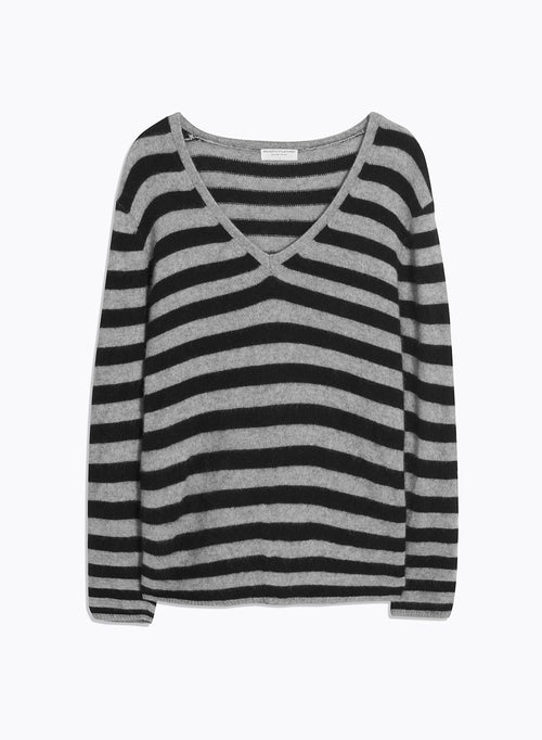 Pull Gris Col V Manches Longues en Raccoon / Polyamide - MAJESTIC FILATURES