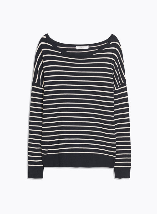 Marine Pullover Bootskragen Langarm - MAJESTIC FILATURES