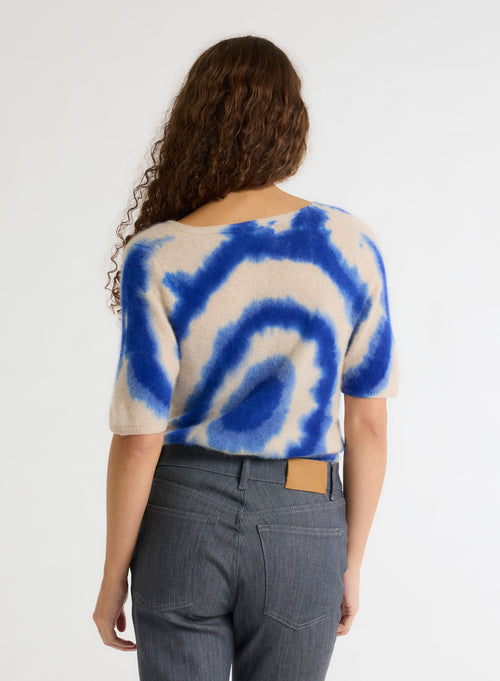 T-shirt Bleu Col V Manches Courtes en Raccoon / Polyamide - MAJESTIC FILATURES