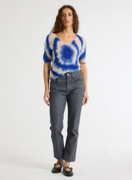 T-shirt Bleu Col V Manches Courtes en Raccoon / Polyamide - MAJESTIC FILATURES