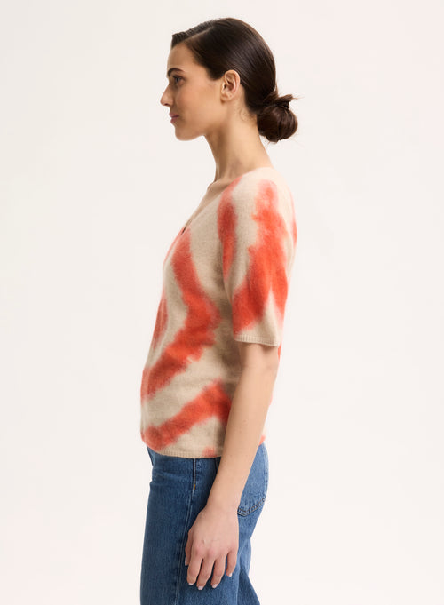 T-shirt orange Col V Manches Courtes en Raccoon / Polyamide - MAJESTIC FILATURES