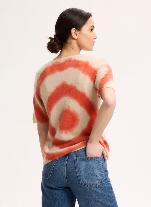 T-shirt orange Col V Manches Courtes en Raccoon / Polyamide - MAJESTIC FILATURES