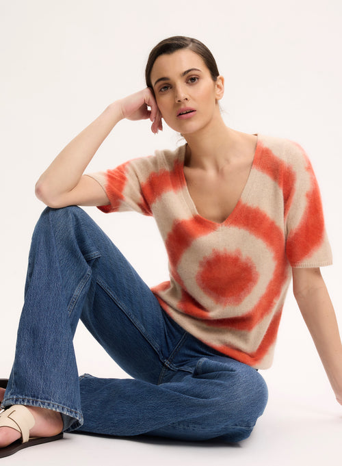 T-shirt orange Col V Manches Courtes en Raccoon / Polyamide - MAJESTIC FILATURES