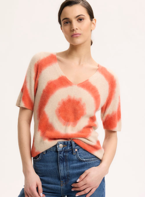T-shirt orange Col V Manches Courtes en Raccoon / Polyamide - MAJESTIC FILATURES