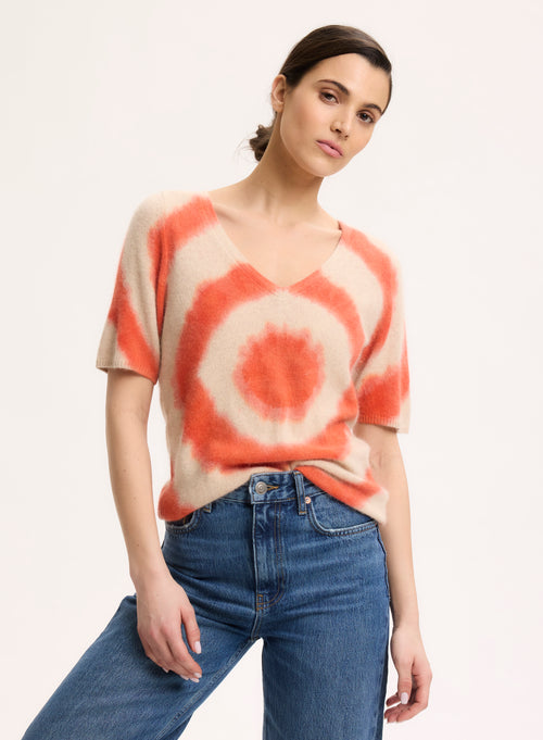 T-shirt orange Col V Manches Courtes en Raccoon / Polyamide - MAJESTIC FILATURES
