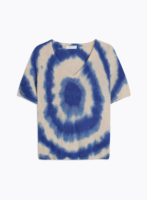 T-shirt Bleu Col V Manches Courtes en Raccoon / Polyamide - MAJESTIC FILATURES