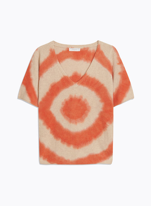 T-shirt orange Col V Manches Courtes en Raccoon / Polyamide - MAJESTIC FILATURES