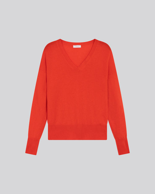 Roter Pullover mit V-Ausschnitt und langen Ärmeln aus Kaschmir - MAJESTIC FILATURES