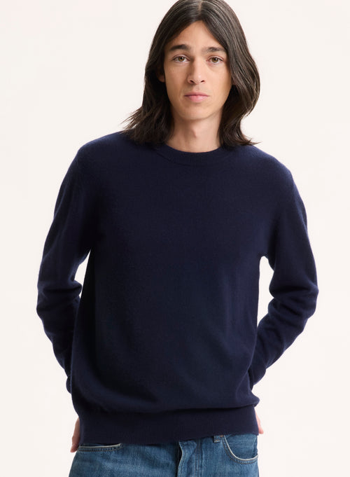 Pull Marine Col Rond Manches Longues en Cachemire - MAJESTIC FILATURES