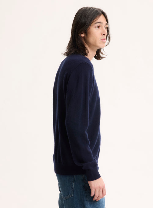 Pull Marine Col Rond Manches Longues en Cachemire - MAJESTIC FILATURES