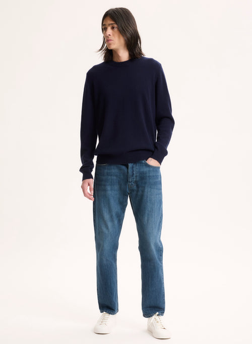 Pull Marine Col Rond Manches Longues en Cachemire - MAJESTIC FILATURES