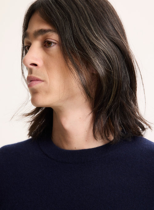 Pull Marine Col Rond Manches Longues en Cachemire - MAJESTIC FILATURES