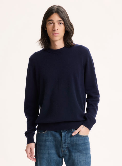 Pull Marine Col Rond Manches Longues en Cachemire - MAJESTIC FILATURES
