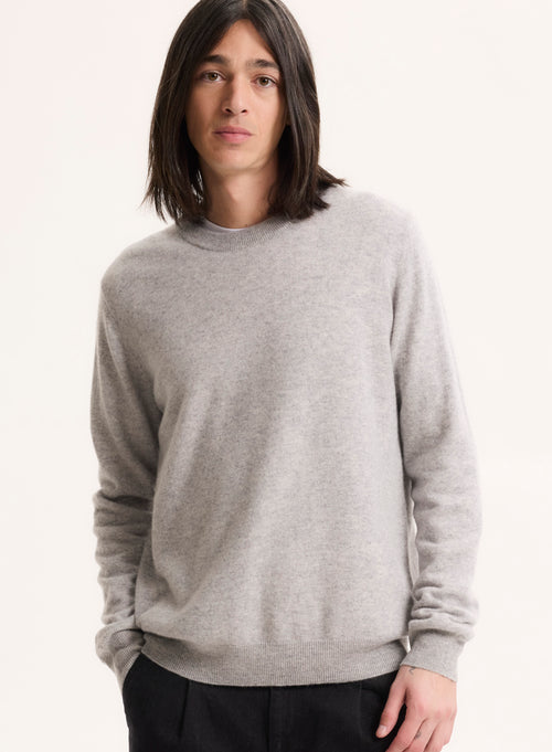 Pull Gris Col Rond Manches Longues en Cachemire - MAJESTIC FILATURES