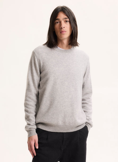Pull Gris Col Rond Manches Longues en Cachemire - MAJESTIC FILATURES