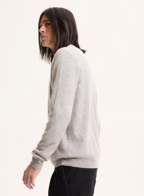 Pull Gris Col Rond Manches Longues en Cachemire - MAJESTIC FILATURES