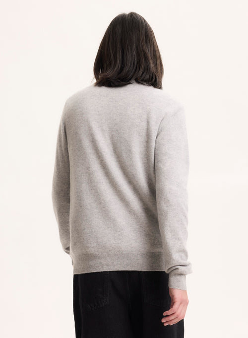 Pull Gris Col Rond Manches Longues en Cachemire - MAJESTIC FILATURES