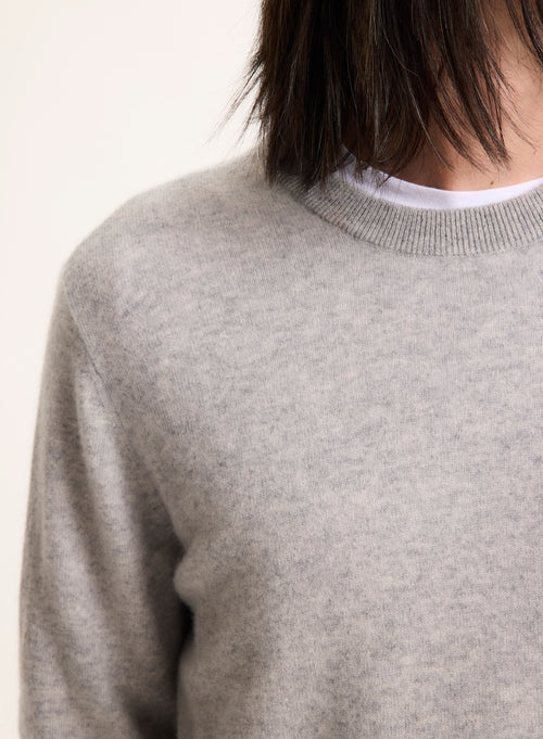 Pull Gris Col Rond Manches Longues en Cachemire - MAJESTIC FILATURES