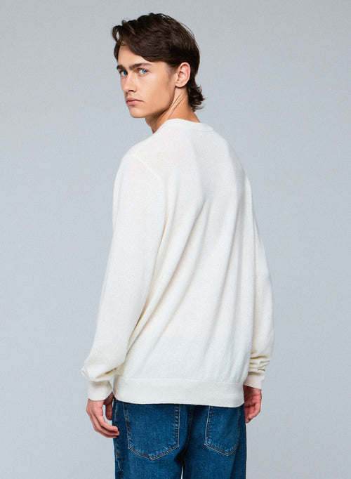 Pullover Weiß Rundhalsausschnitt Lange Ärmel - MAJESTIC FILATURES