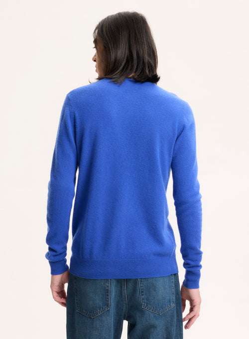 Pull Bleu Col Rond Manches Longues en Cachemire - MAJESTIC FILATURES