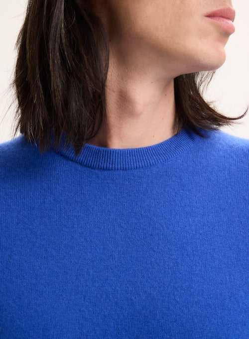 Pull Bleu Col Rond Manches Longues en Cachemire - MAJESTIC FILATURES