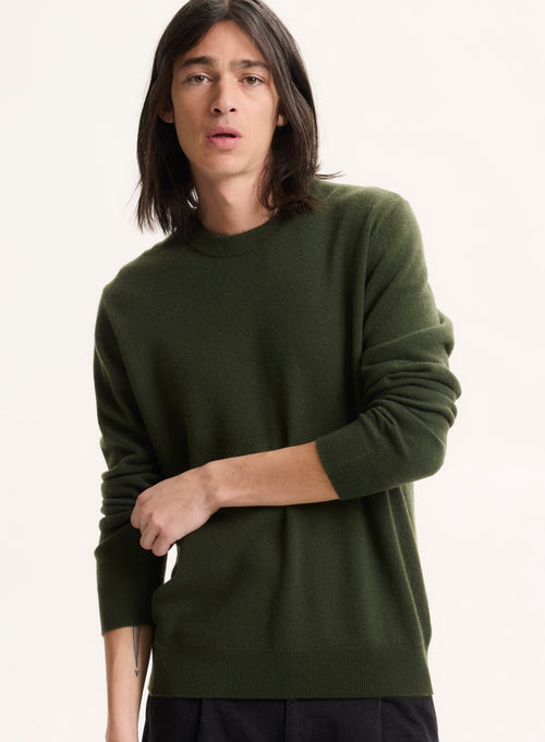 Pull Vert Col Rond Manches Longues en Cachemire - MAJESTIC FILATURES