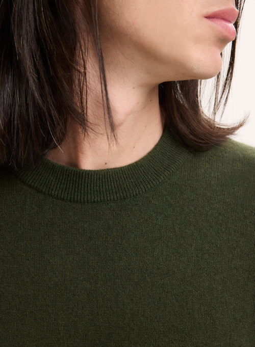 Pull Vert Col Rond Manches Longues en Cachemire - MAJESTIC FILATURES