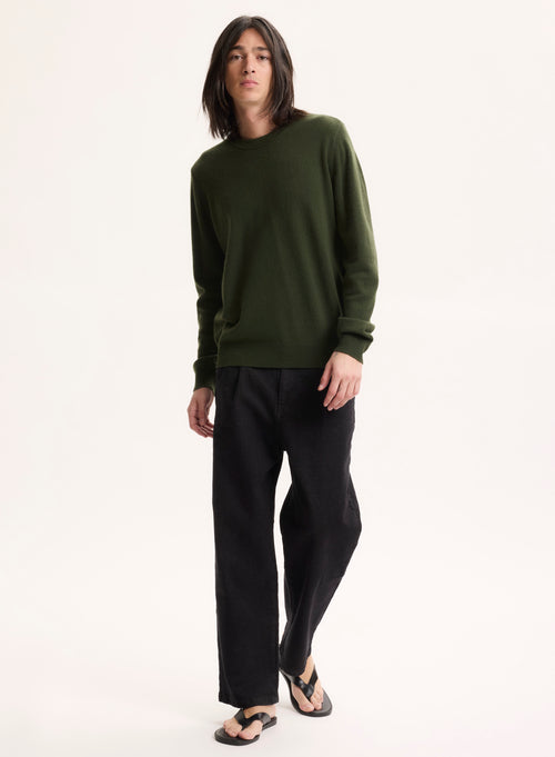 Pull Vert Col Rond Manches Longues en Cachemire - MAJESTIC FILATURES