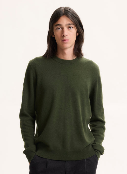 Pull Vert Col Rond Manches Longues en Cachemire - MAJESTIC FILATURES
