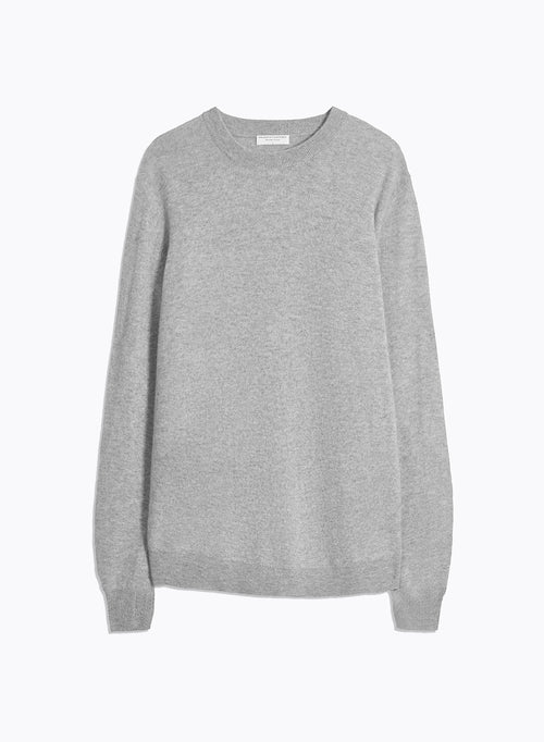 Pull Gris Col Rond Manches Longues en Cachemire - MAJESTIC FILATURES