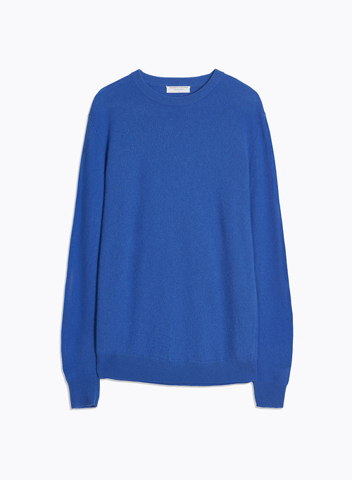 Pull Bleu Col Rond Manches Longues en Cachemire - MAJESTIC FILATURES