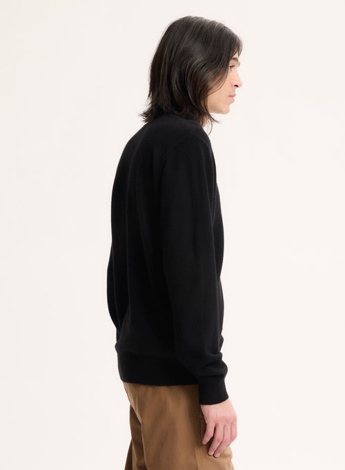 Schwarzer Pullover mit V-Ausschnitt und langen Ärmeln aus Kaschmir - MAJESTIC FILATURES