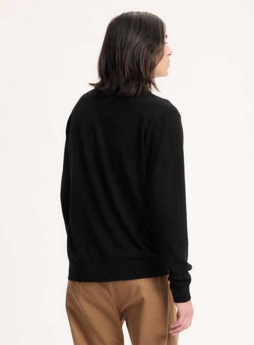 Schwarzer Pullover mit V-Ausschnitt und langen Ärmeln aus Kaschmir - MAJESTIC FILATURES