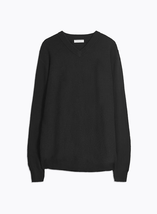 Schwarzer Pullover mit V-Ausschnitt und langen Ärmeln aus Kaschmir - MAJESTIC FILATURES