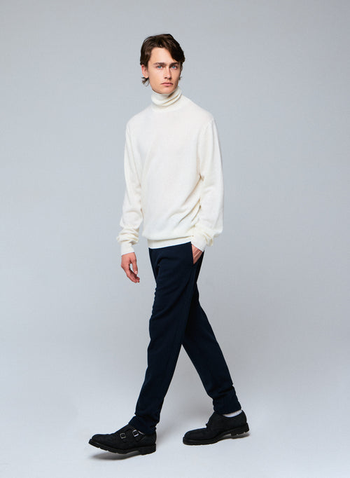 Pull Blanc Col Roulé Manches Longues en Cachemire - MAJESTIC FILATURES