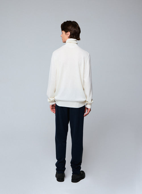 Pull Blanc Col Roulé Manches Longues en Cachemire - MAJESTIC FILATURES