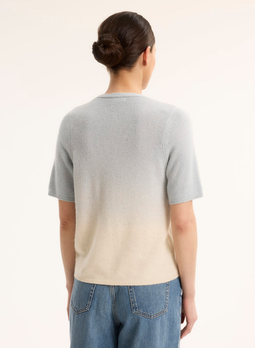 Blauer Pullover mit Rundhalsausschnitt und kurzen Ärmeln - MAJESTIC FILATURES