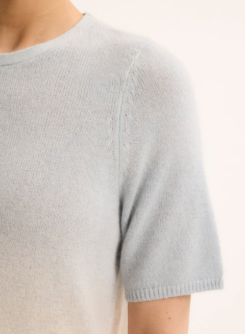 Blauer Pullover mit Rundhalsausschnitt und kurzen Ärmeln - MAJESTIC FILATURES