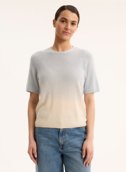 Blauer Pullover mit Rundhalsausschnitt und kurzen Ärmeln - MAJESTIC FILATURES
