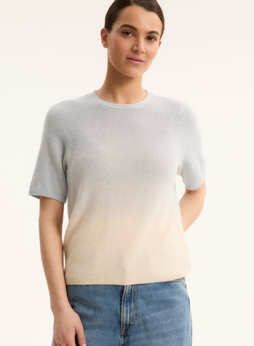 Blauer Pullover mit Rundhalsausschnitt und kurzen Ärmeln - MAJESTIC FILATURES