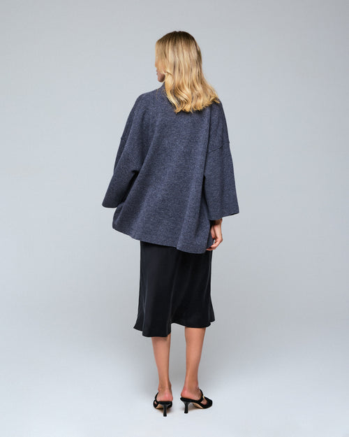 Graue Strickjacke mit langärmeligem Schalkragen aus Merinowolle - MAJESTIC FILATURES