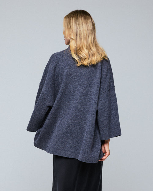 Graue Strickjacke mit langärmeligem Schalkragen aus Merinowolle - MAJESTIC FILATURES