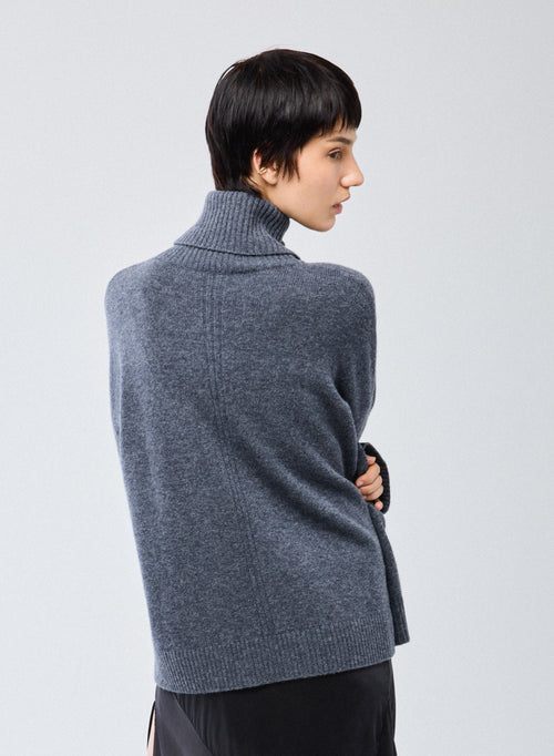 Pull Gris Col Roulé Manches Longues en Laine merinos - MAJESTIC FILATURES